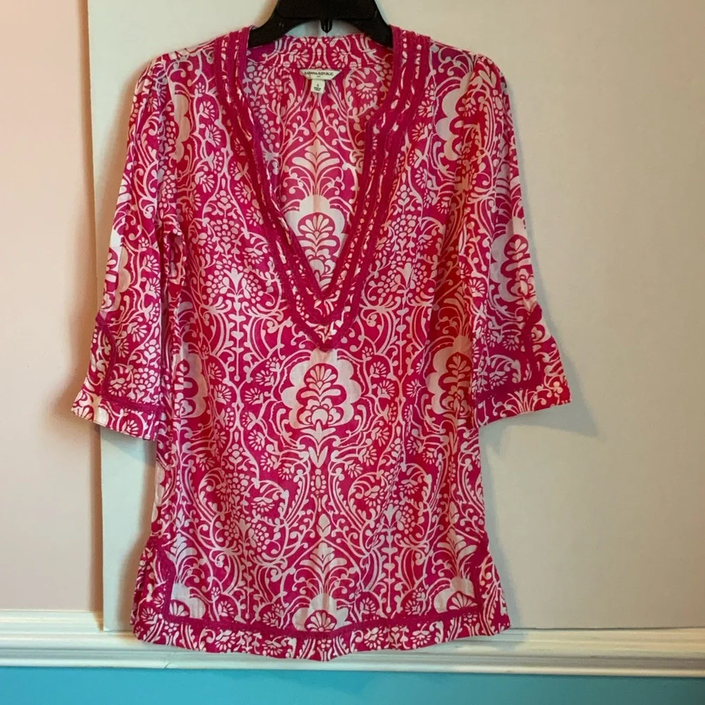 Banana Republic Pink and White Patterned Tunic - Picture 1 of 5
